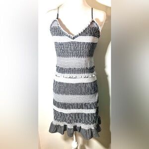 Skies Are Blue Black and White Smocked Ruffles Bodycon Dress
Size Small